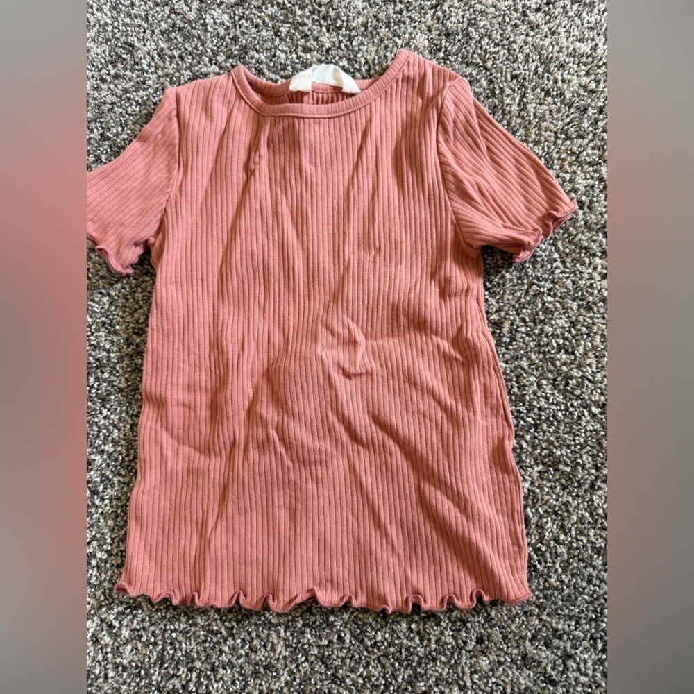 H&M Girls Ribbed Mauve Pink Short Sleeve Top Size 6x